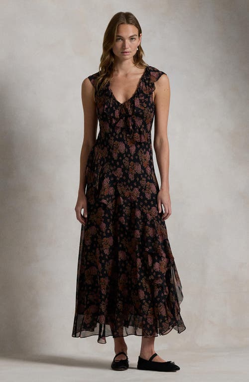 Polo Ralph Lauren Floral Ruffle-trim Georgette Maxi Dress In 1753 Sunset Bloom