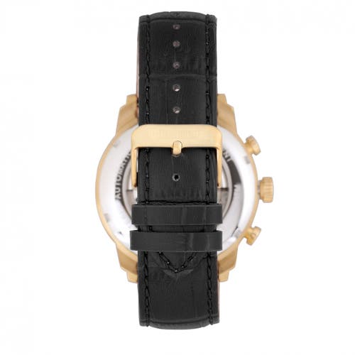Heritor Automatic Arthur Semi-skeleton Leather-band Watch W/ Day/date In Gold/black