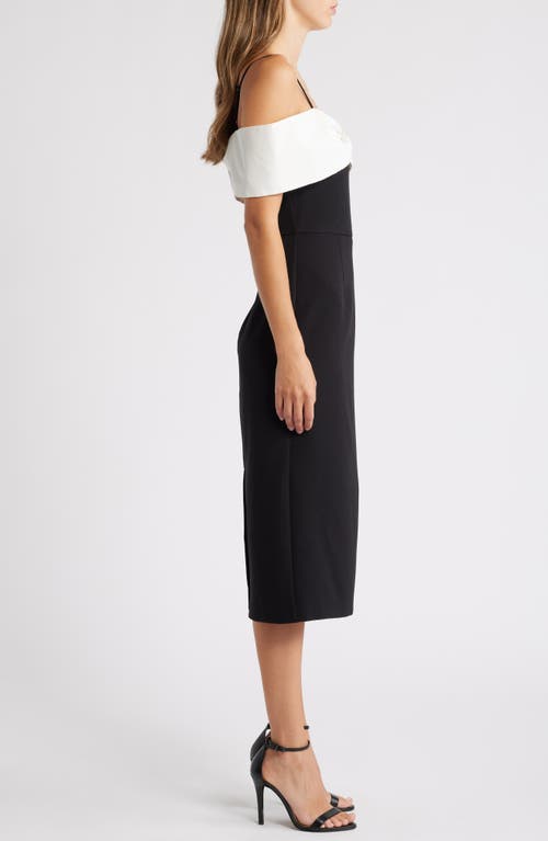 Julia Jordan Bow Colorblock Off The Shoulder Dress In Black Ivory