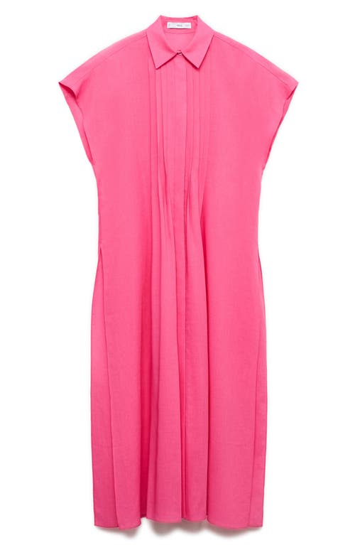 Shop Mango Pleated Side Slit Midi Shirtdress In Pink