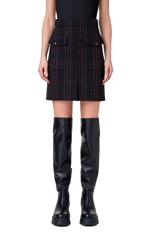 Akris Windowpane Plaid Virgin Wool Skirt in 949 Black-Mocca at Nordstrom, Size 14