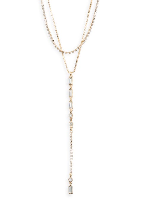 Crystal Layered Lariat Necklace