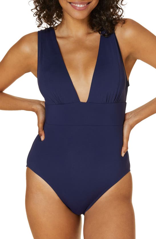 Andie Mykonos Plunge One Piece Swimsuit In Navy Modesens 7122