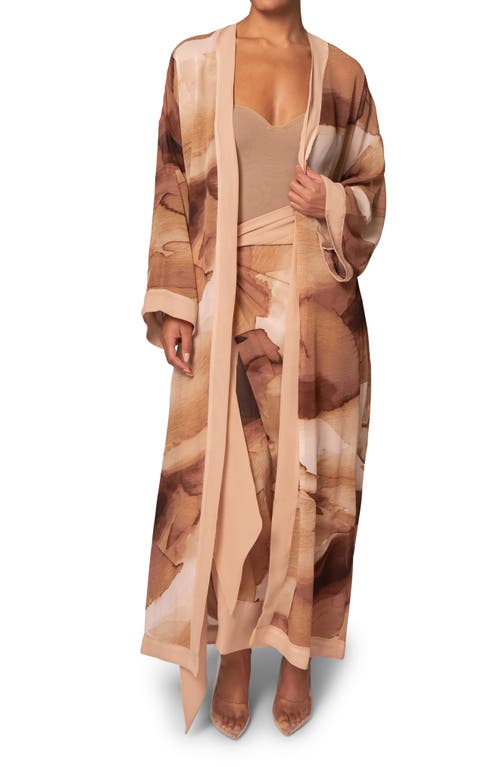 Jluxlabel Alissa Abstract Print Wrap Duster In Brown