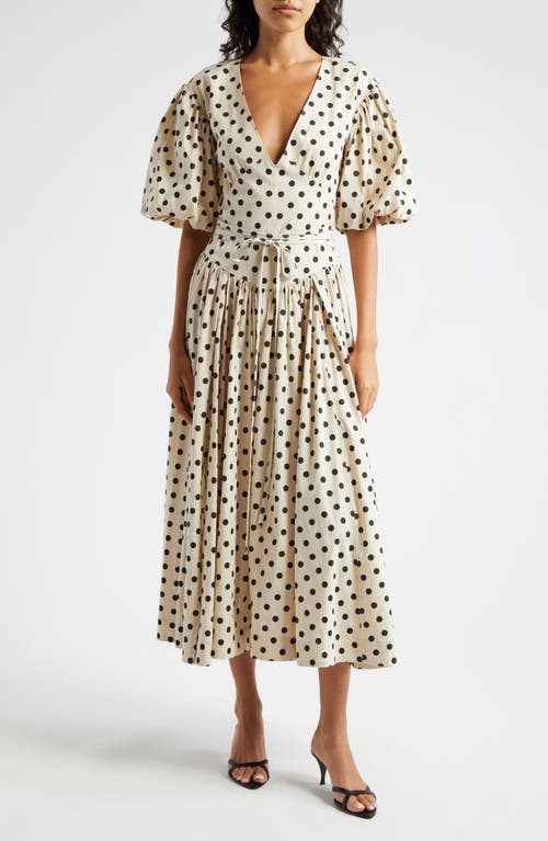 Cinq à Sept Stassie Polka Dot Cotton Blend Midi Dress Gardenia/Black at Nordstrom,