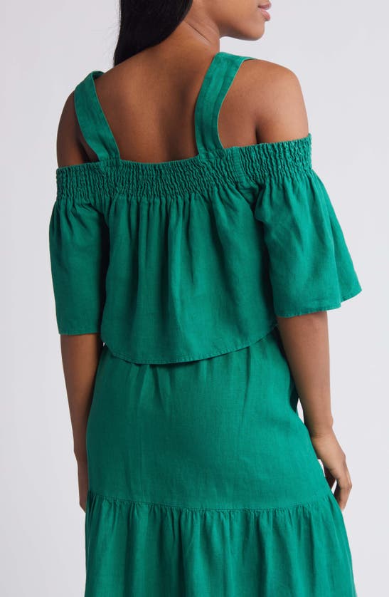 Shop Nation Ltd Esme Cold Shoulder Crop Linen Top In Verdant Green