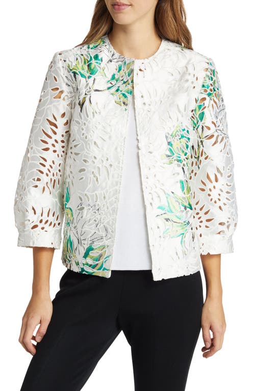 Ming Wang Botanical Cuotut Jacket in White Goldfinch Seaspray Blk