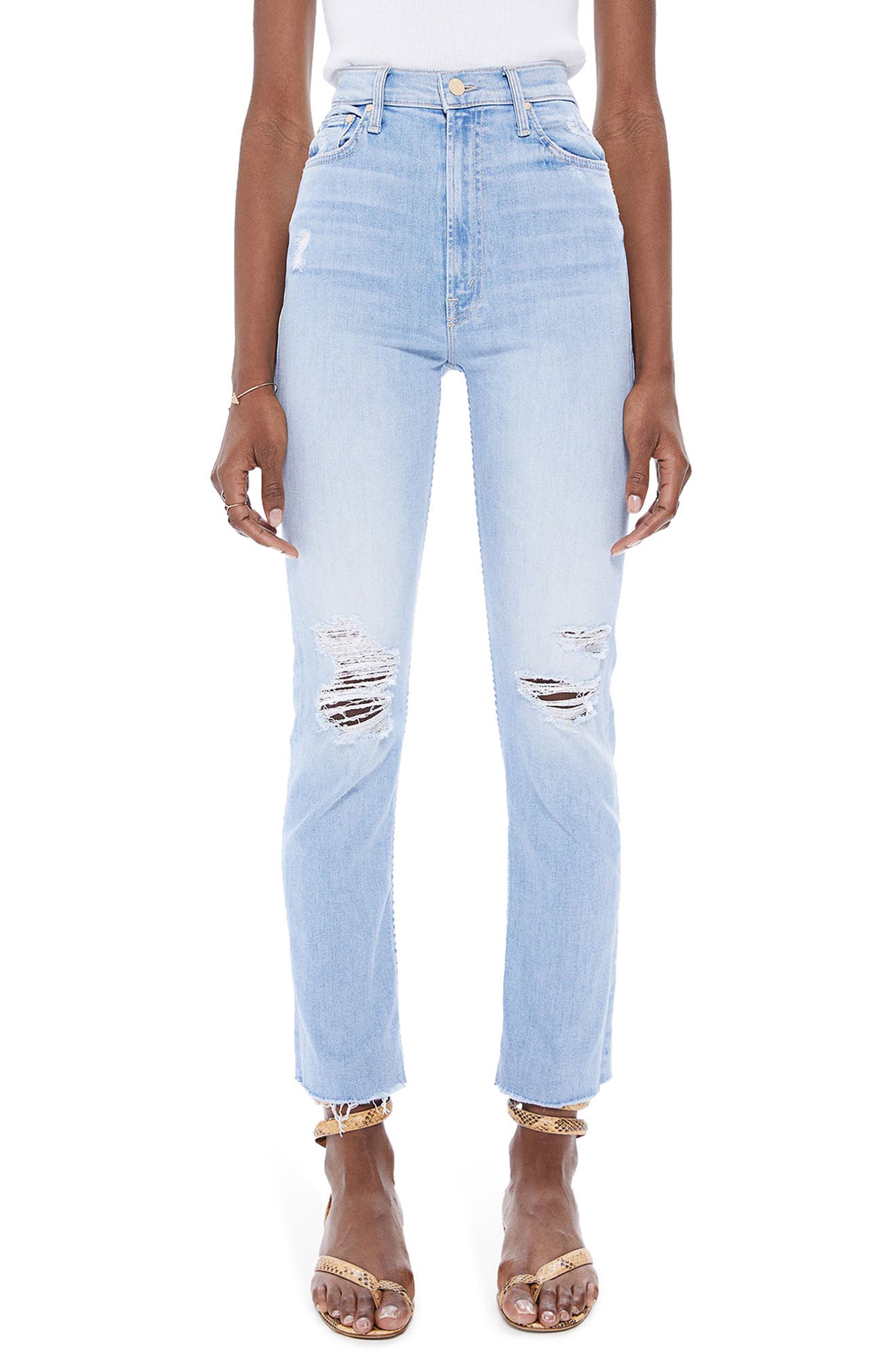 MOTHER Rider High Waist Ripped Fray Hem 