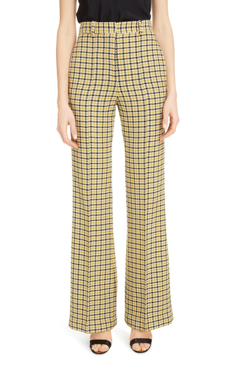 Victoria Beckham Houndstooth High Waist Wool Blend Wide Leg Pants ...