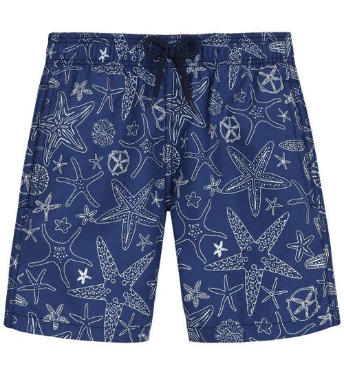 Shop Vilebrequin Kids' Starlettes Bicolores Swim Trunks In Encre