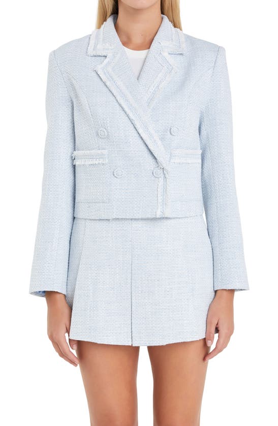 English Factory Double Breasted Tweed Blazer In Blue