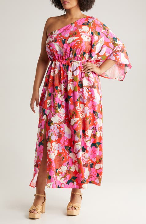 Floral One-Shoulder Maxi Dress (Plus)