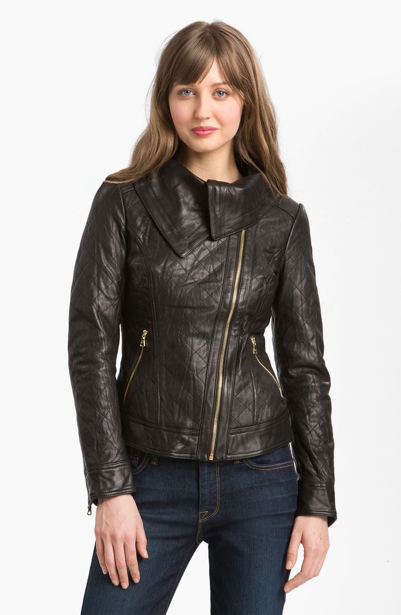 GUESS Asymmetrical Funnel Neck Leather Jacket | Nordstrom