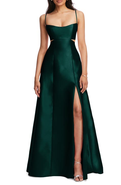 One Shoulder Long Sheather High Slit Prom Dresses, Emerald Green Velve –  Simplepromdress