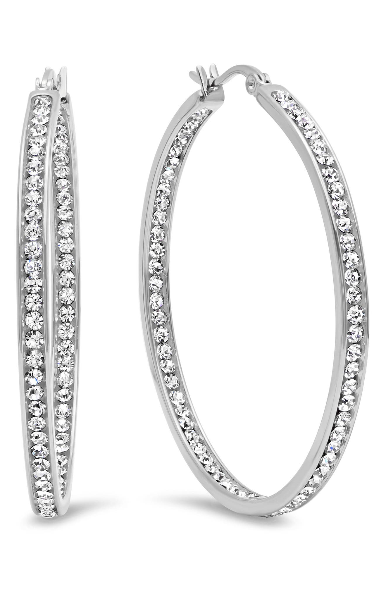 Hmy Jewelry Cz Inside-out Hoop Earrings In Metallic