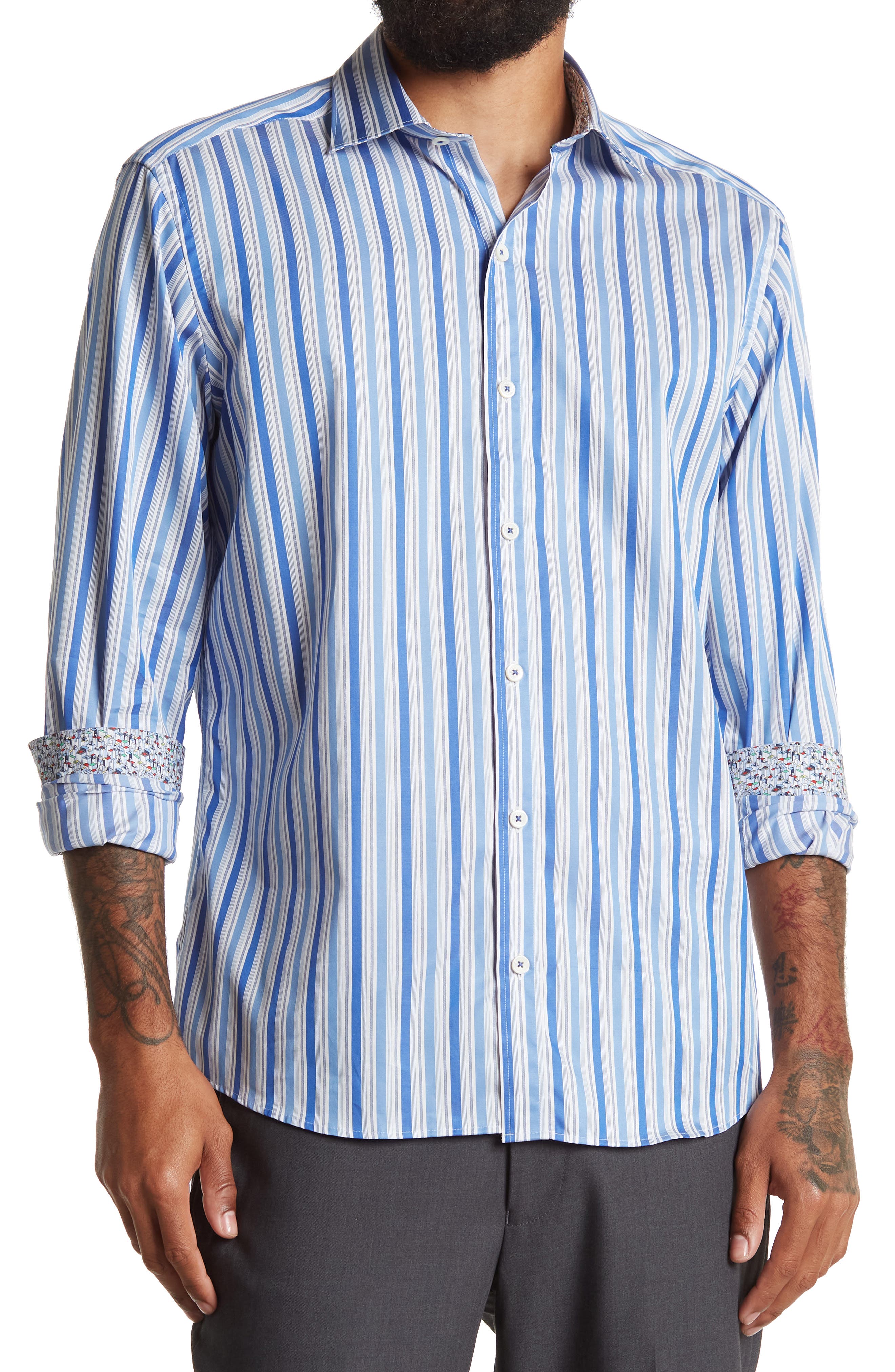 Bugatchi Stripe Print Shaped Fit Shirt 