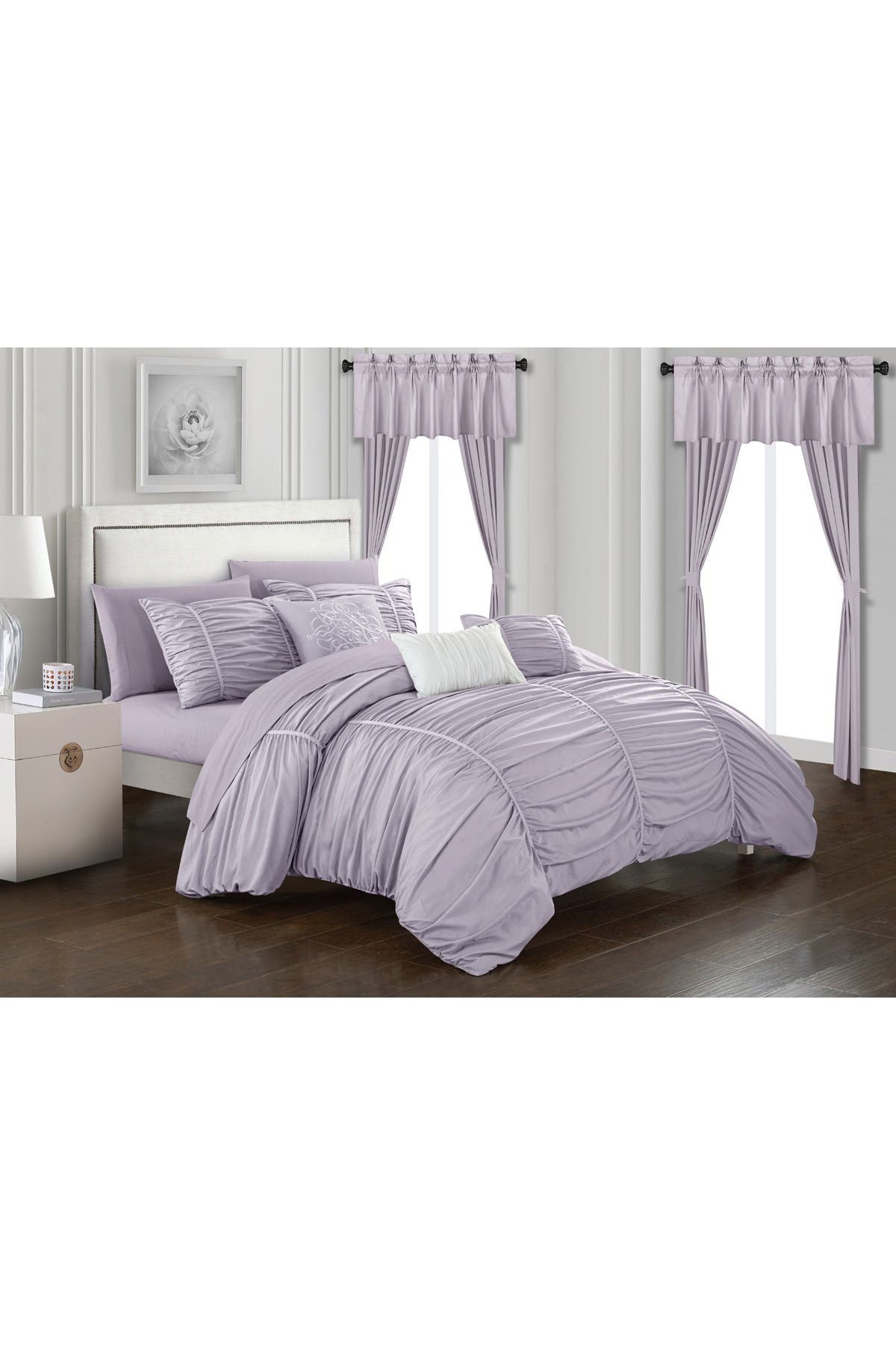 Chic Home Bedding | Lilac Gruyeres Ruffled Ruched Queen Bed In a Bag ...