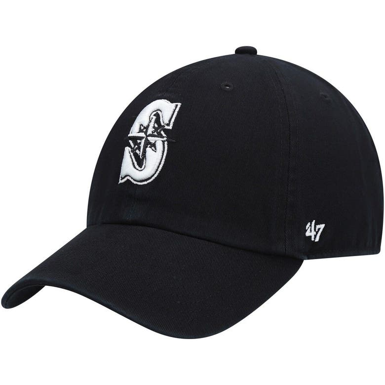 47 ' Seattle Mariners Black On Black Logo Clean Up Adjustable Hat ...