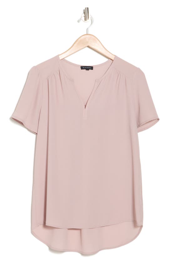 Pleione Updated Notch Neck High-low Tunic Top In Dusty Mauve