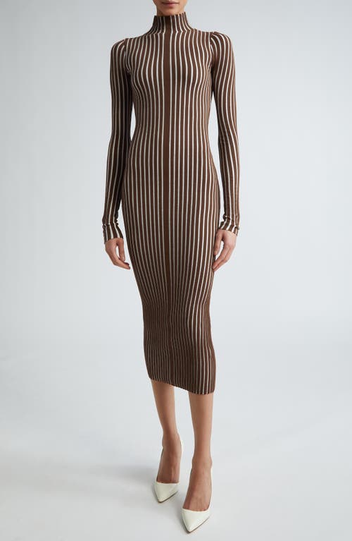 Interior The Ridley Stripe Long Sleeve Turtleneck Dress Cacao at Nordstrom,