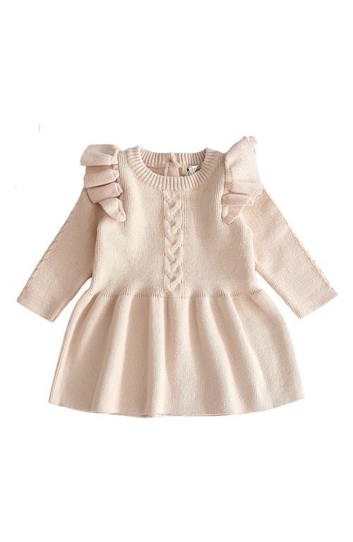 Ashmi & Co. Eva Ruffle Shoulder Long Sleeve Knit Cotton Dress Beige at Nordstrom,