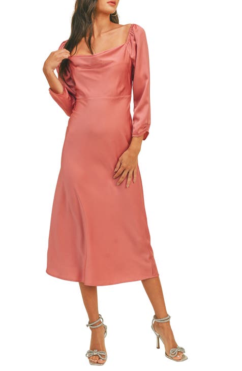 Cowl Neck Long Sleeve Midi Dress