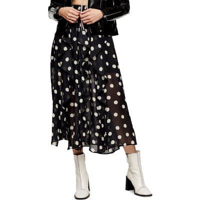 Topshop Spot Ruffle Midi Skirt, US - Black