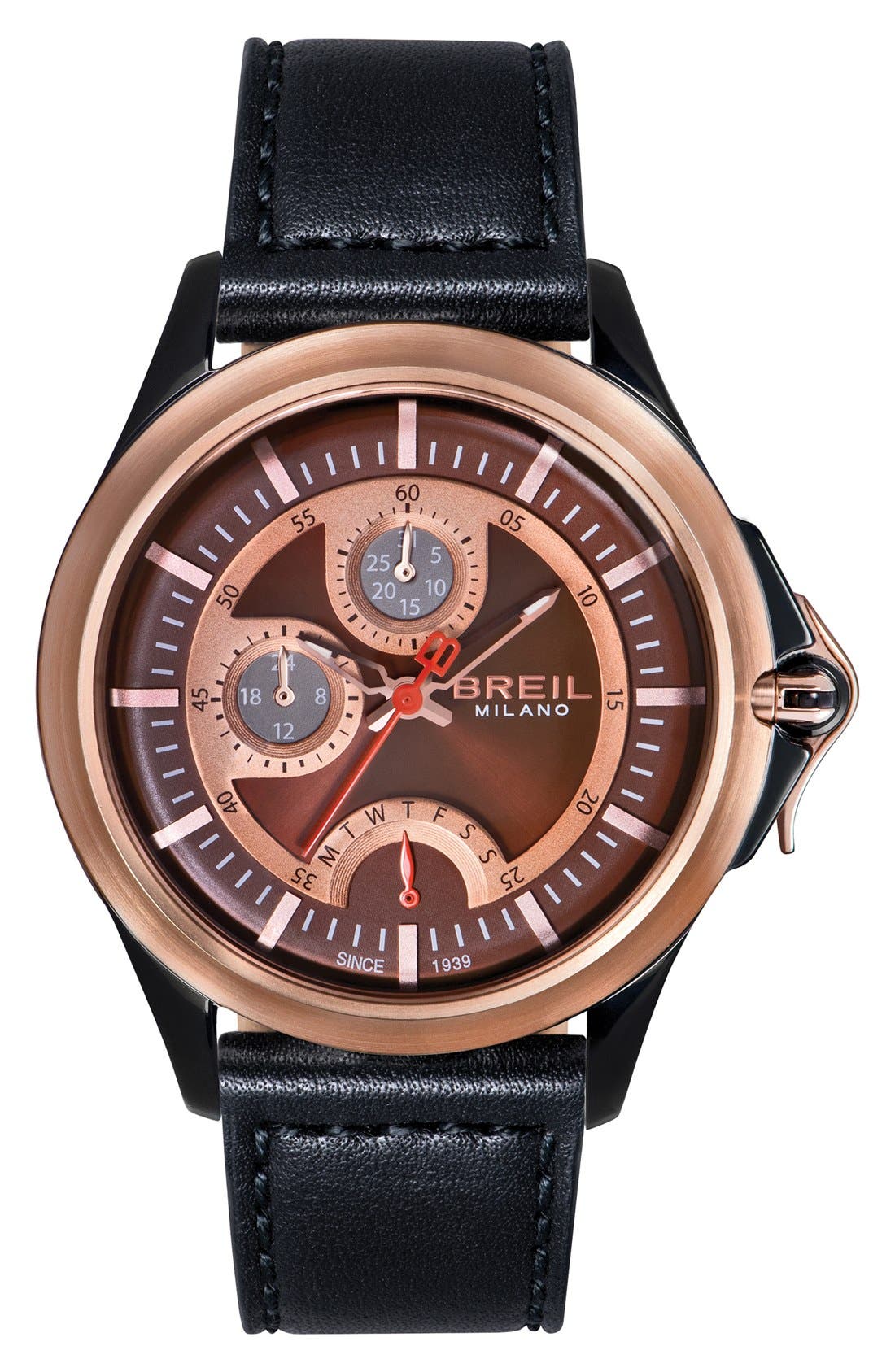 Breil 'Dome' Multifunction Leather Strap Watch, 44mm Nordstrom