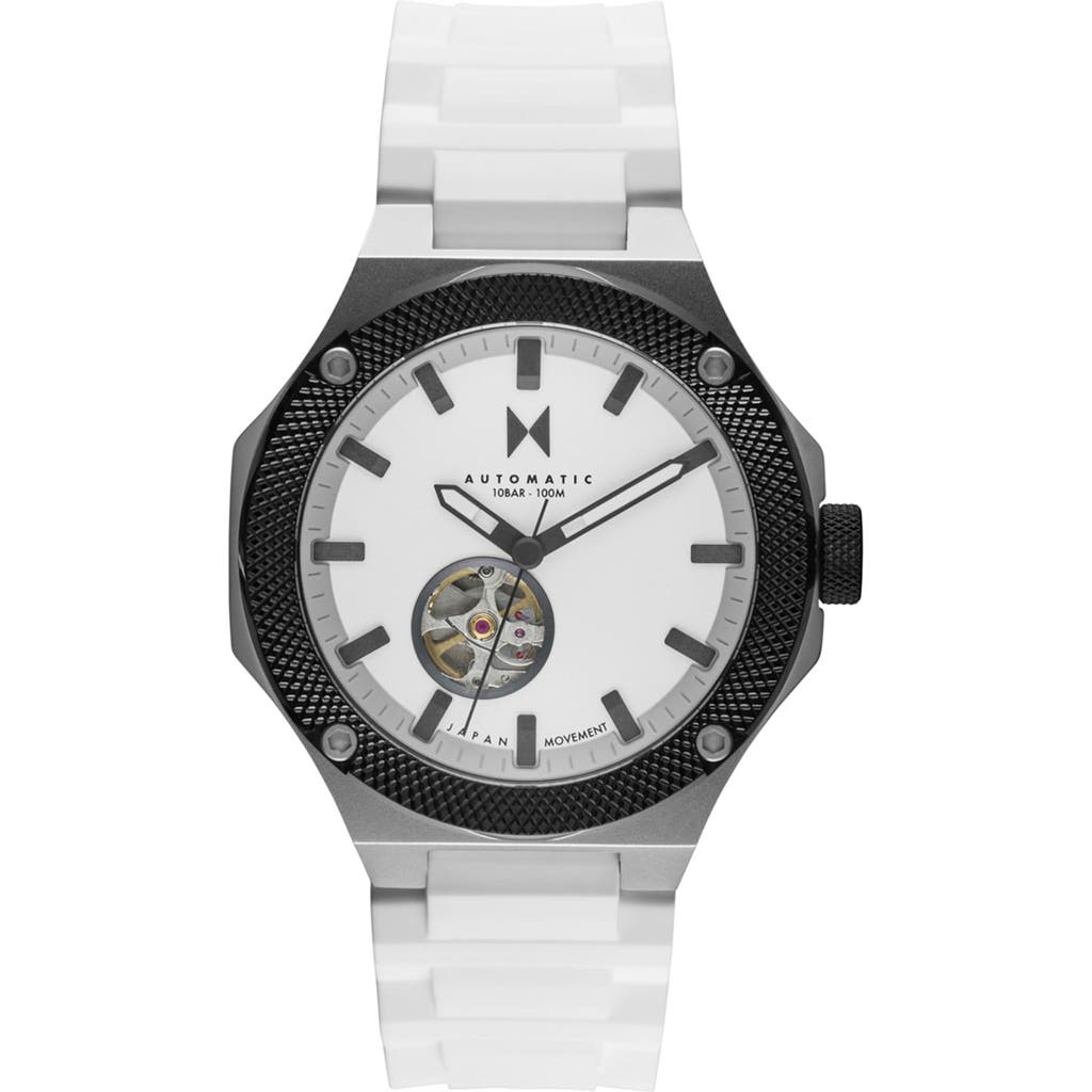MVMT Raptor Automatic Silicone Strap Watch, 46.5mm in White