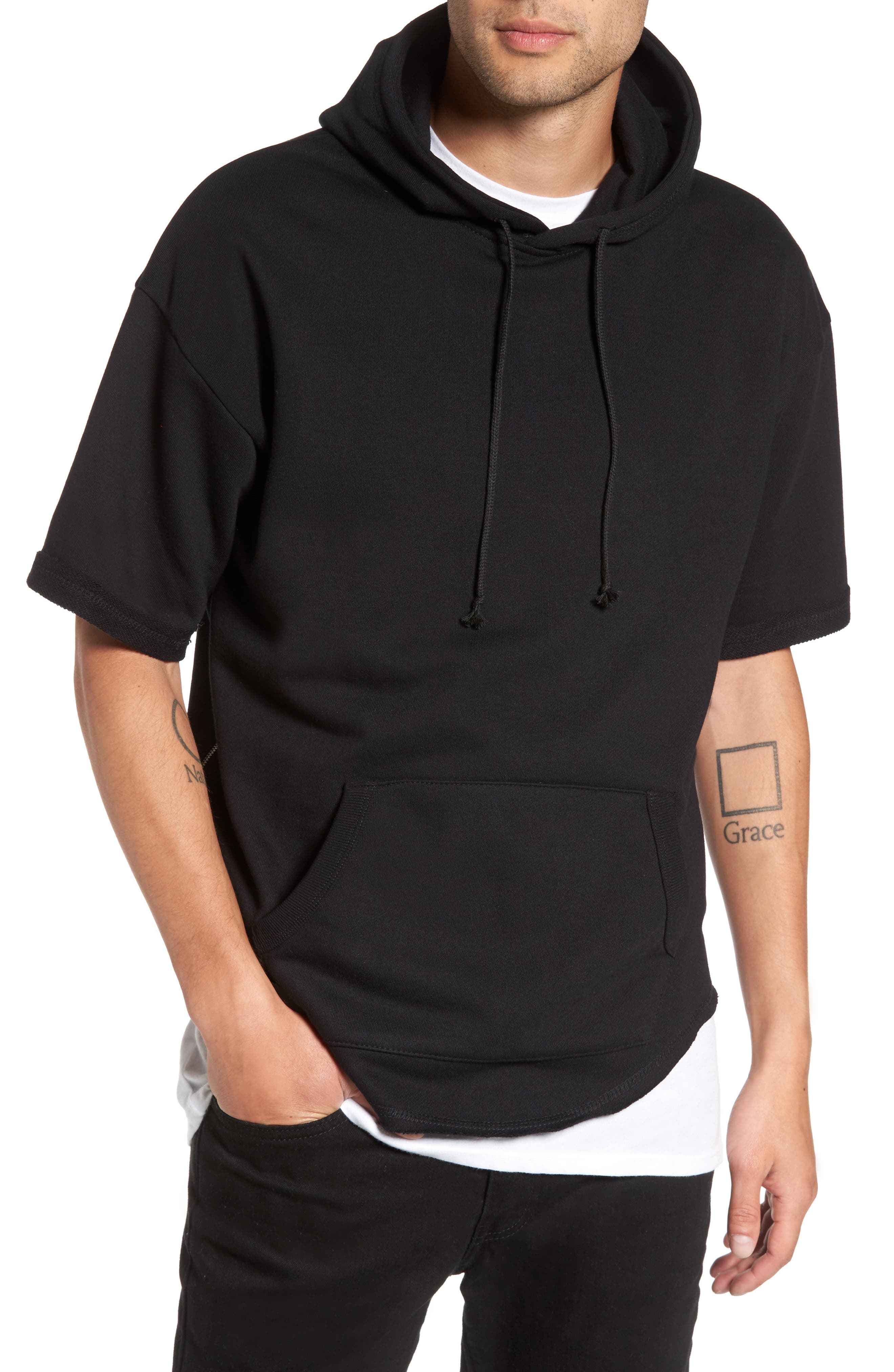 The Rail Zip Detail Short Sleeve Hoodie Nordstrom