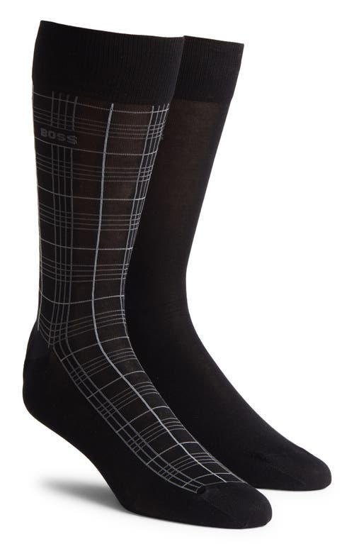 BOSS Check Cotton Blend Socks in Black at Nordstrom, Size 7-13
