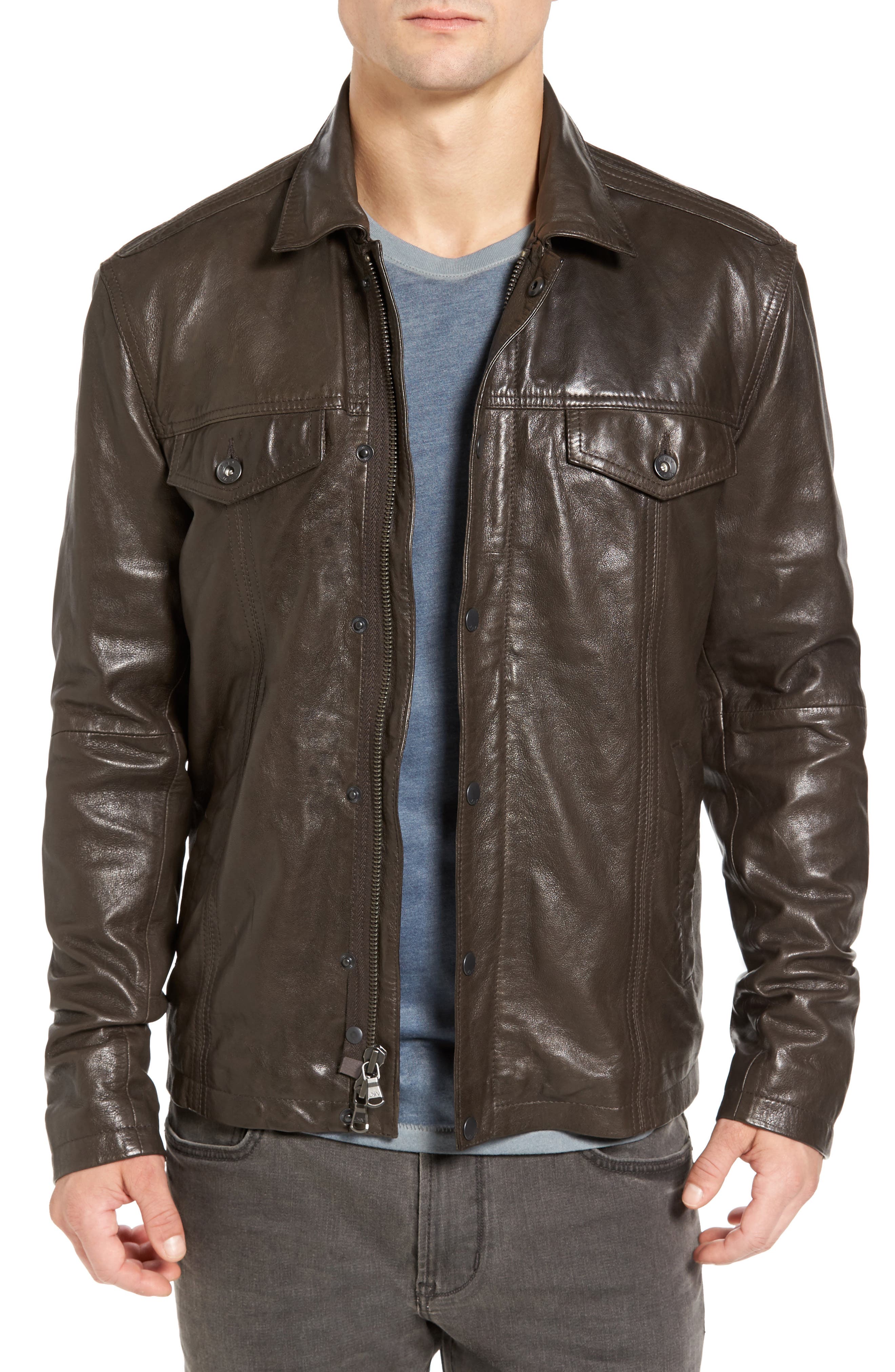 John Varvatos Star USA Leather Zip & Snap Front Jacket | Nordstrom