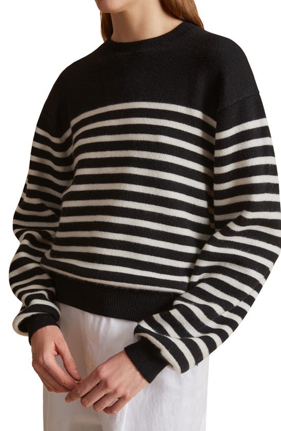 Shop Khaite Viola Stripe Cashmere Sweater In Black / Ivory