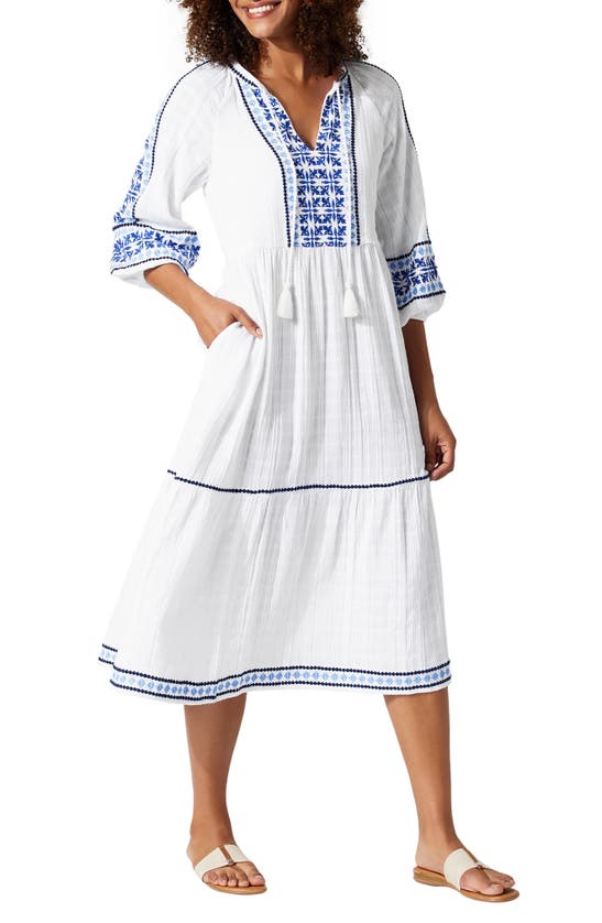 Shop Tommy Bahama Mykonos Tiered Cover-up Midi Dress In White