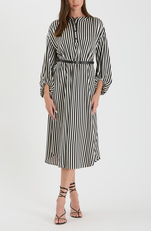 August Sky Stripe Balloon Sleeve Shirtdress In Ivory