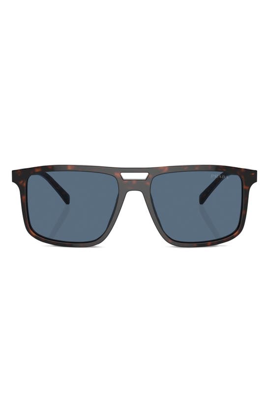 Prada 58mm Rectangular Sunglasses In Brown/ Dark Blue