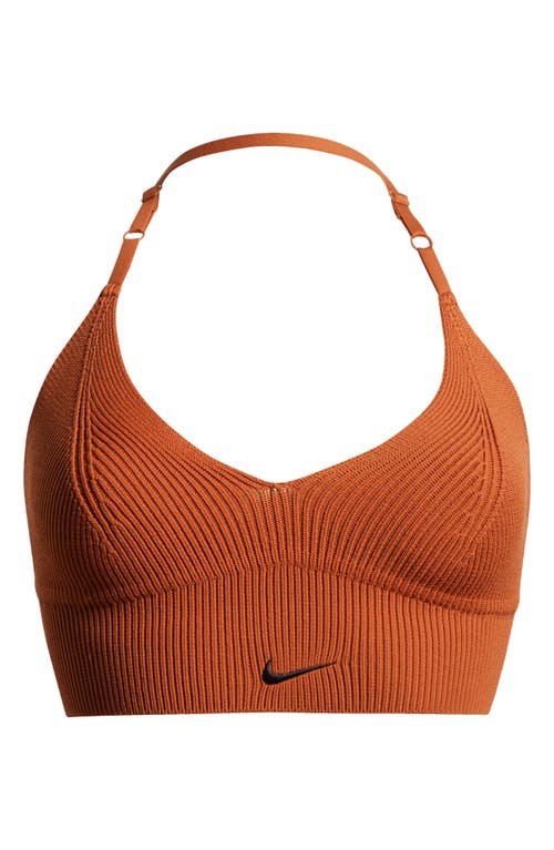 Shop Nike Dri-fit Sport Lifestyle Rib Sports Bra In Burnt Sunrise/white