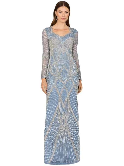 Shop Lara New York V Neck Beaded Long Sleeve Dress In Inkblue