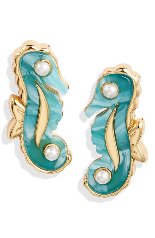 Lele Sadoughi Ocean Cove Seahorse Imitation Pearl Stud Earrings
