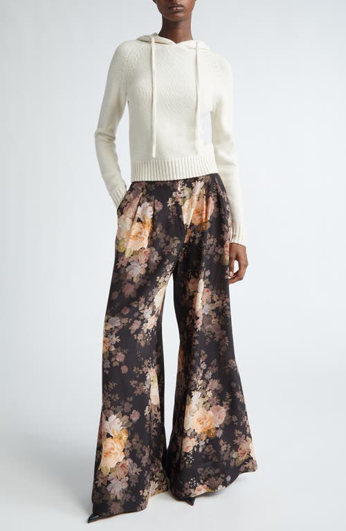 Shop Zimmermann Illustration Tuck Floral Belted Silk Wide Leg Pants In Black Rococo Floral