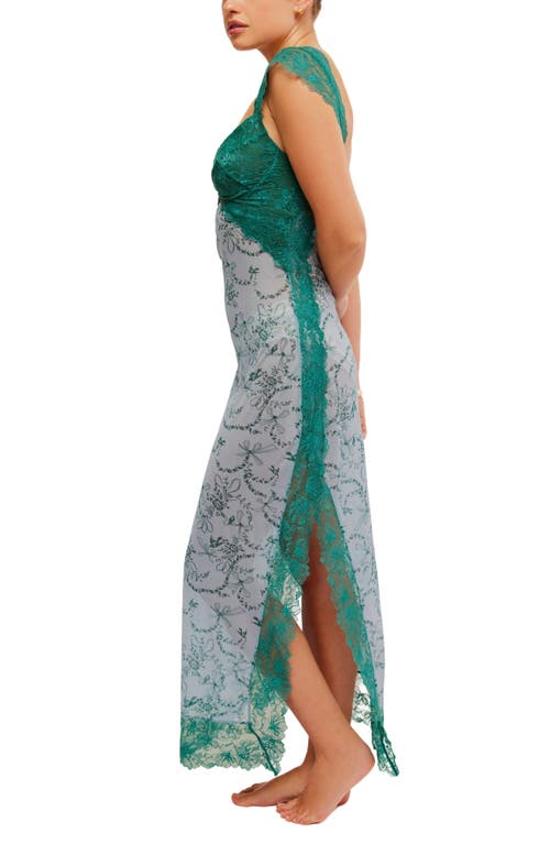 Free People Suddenly Fine Floral Print Cutout Lace Trim Nightgown In Blue Ribbon