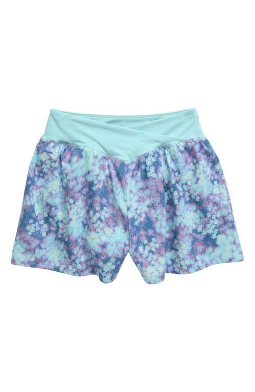 Shop Zella Girl Kids' Finish Line Running Shorts In Blue Aqua Dye Effect Ditsy