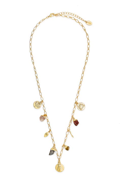 14K Gold Plated Multi Charm Chain Necklace