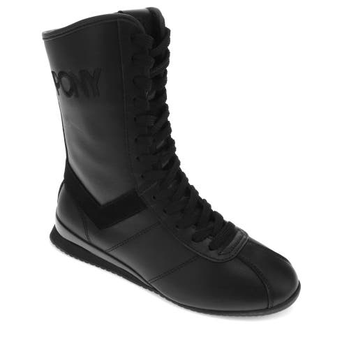 Pony Womens Ko-80 High Classic Genuine Leather And Suede Premium Lace Up Athletic Sneaker Shoe In Black