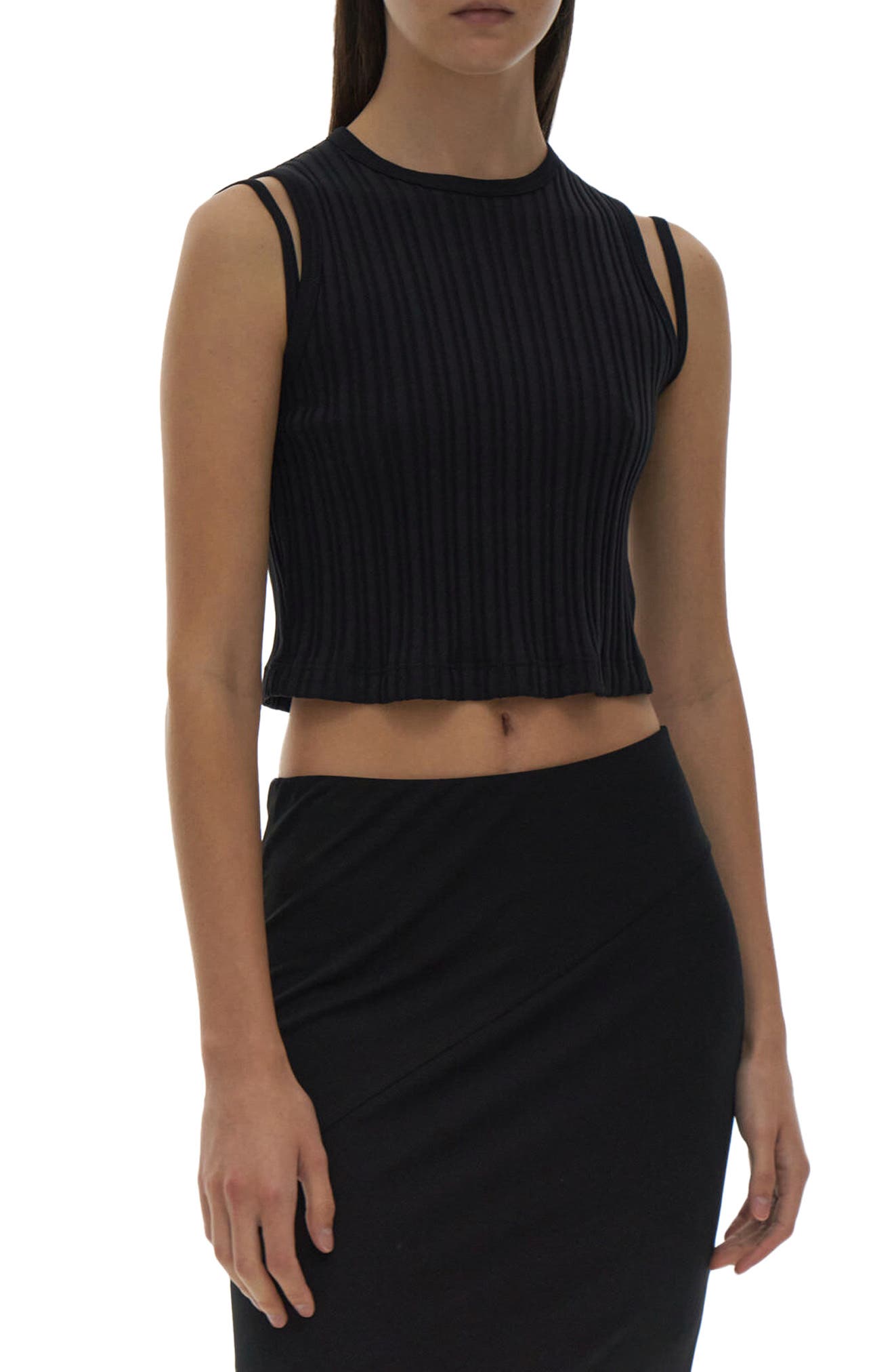 Helmut Lang Rib Cotton Muscle Tank in Black at Nordstrom, Size Large