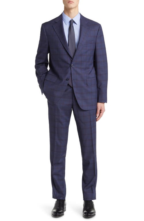 Tailored Fit Windowpane Plaid Wool Suit in Blue