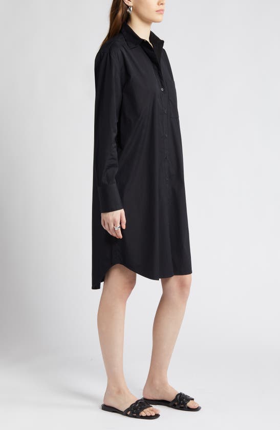 Shop Nordstrom Long Sleeve High-low Shirtdress In Black