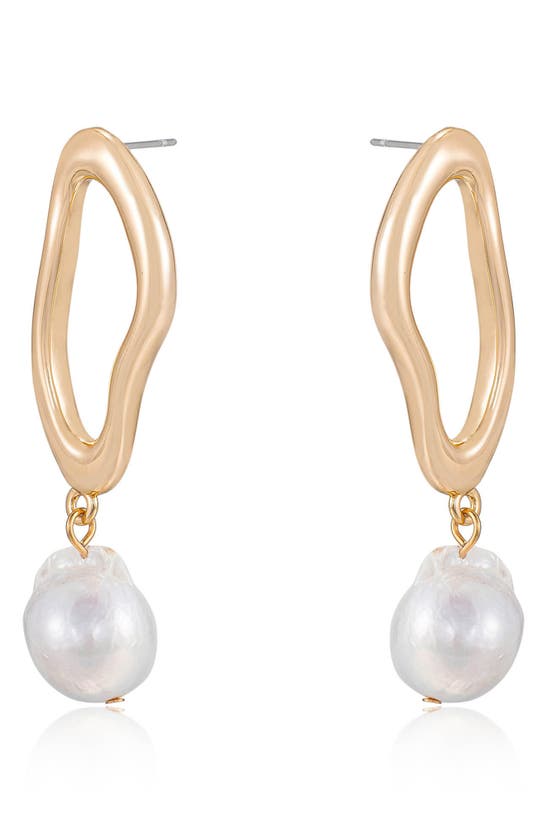 Shop Ettika Oval Freshwater Pearl Drop Earrings In Gold