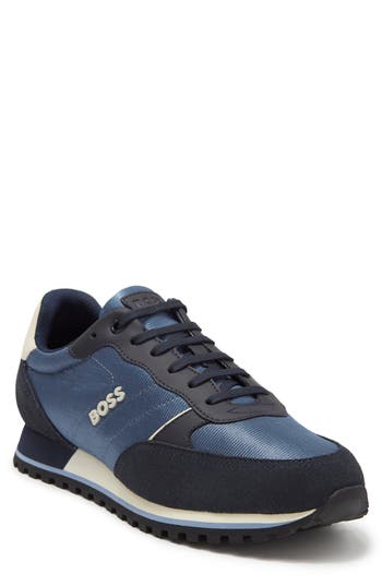 Hugo Boss Running-style Trainers In Mixed Materials With Raised Logo In Blue
