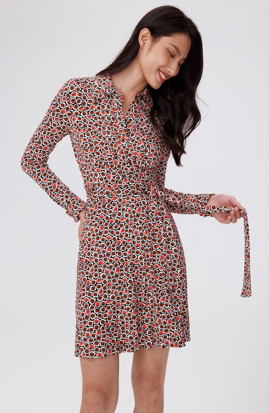 Shop Dvf Didi Geo Print Long Sleeve Wrap Shirtdress In Pebbles Red